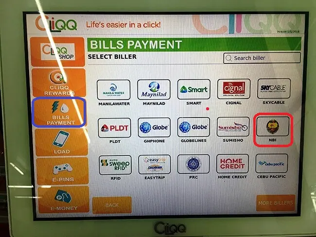 Generate NBI Payment Slip in CLiQQ Kiosk-in 7 11