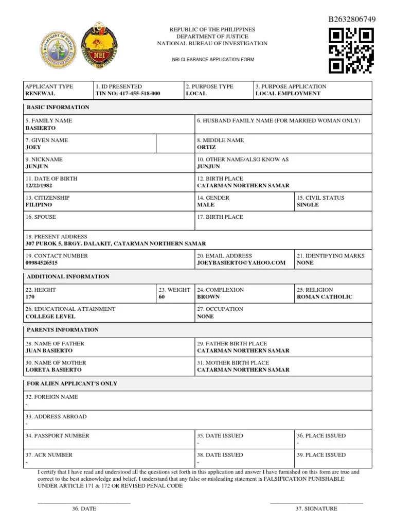 NBI Application Form PDF Download and Print