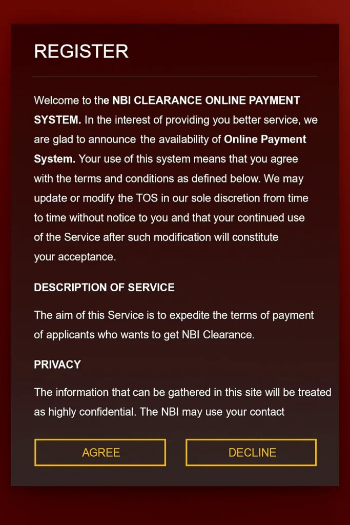 NBI Appointment Agree for register