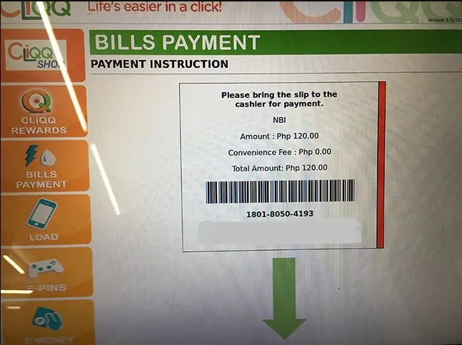 Print NBI Payment Slip CLiQQ Kiosk in 7 11